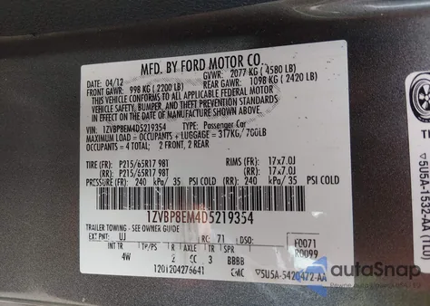 2013 Ford Mustang V6 Premium from USA, damaged, VIN 1ZVBP8EM4D5219354